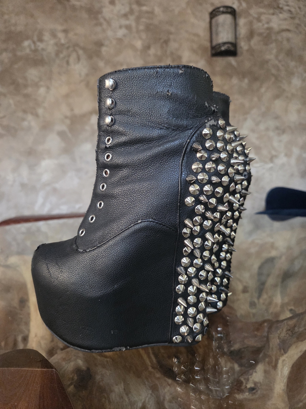 Jeffrey Campbell Black Studded Platform Wedge Boots